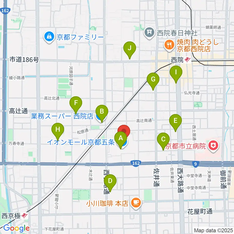 JEUGIAカルチャーセンター イオンモール京都五条周辺のコンビニエンスストア一覧地図