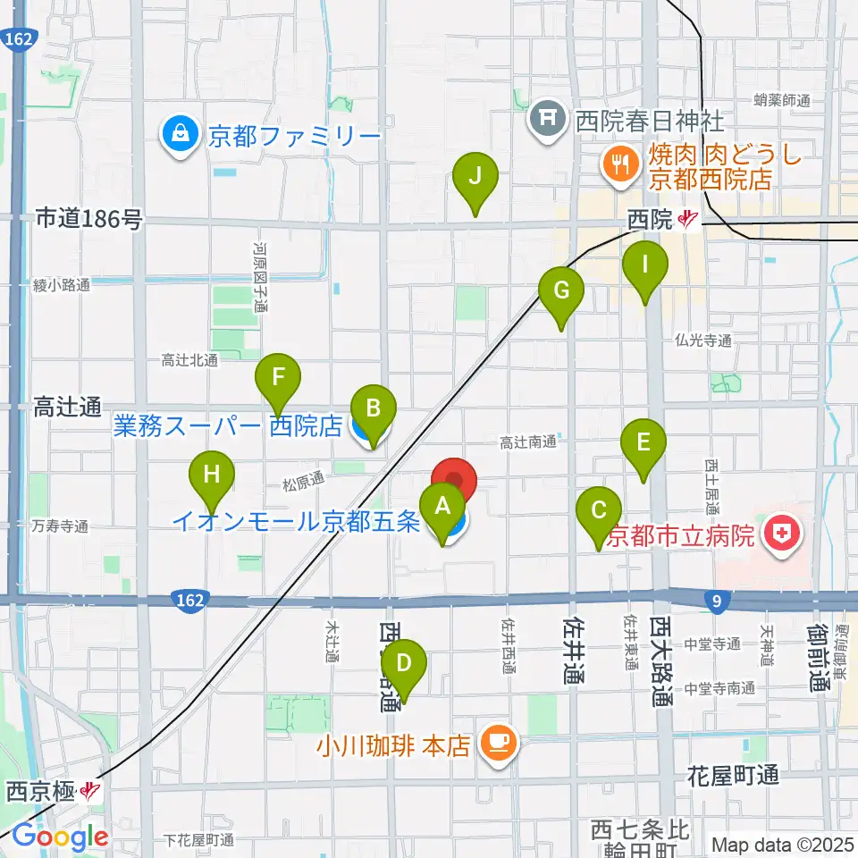 JEUGIAカルチャーセンター イオンモール京都五条周辺のコンビニエンスストア一覧地図