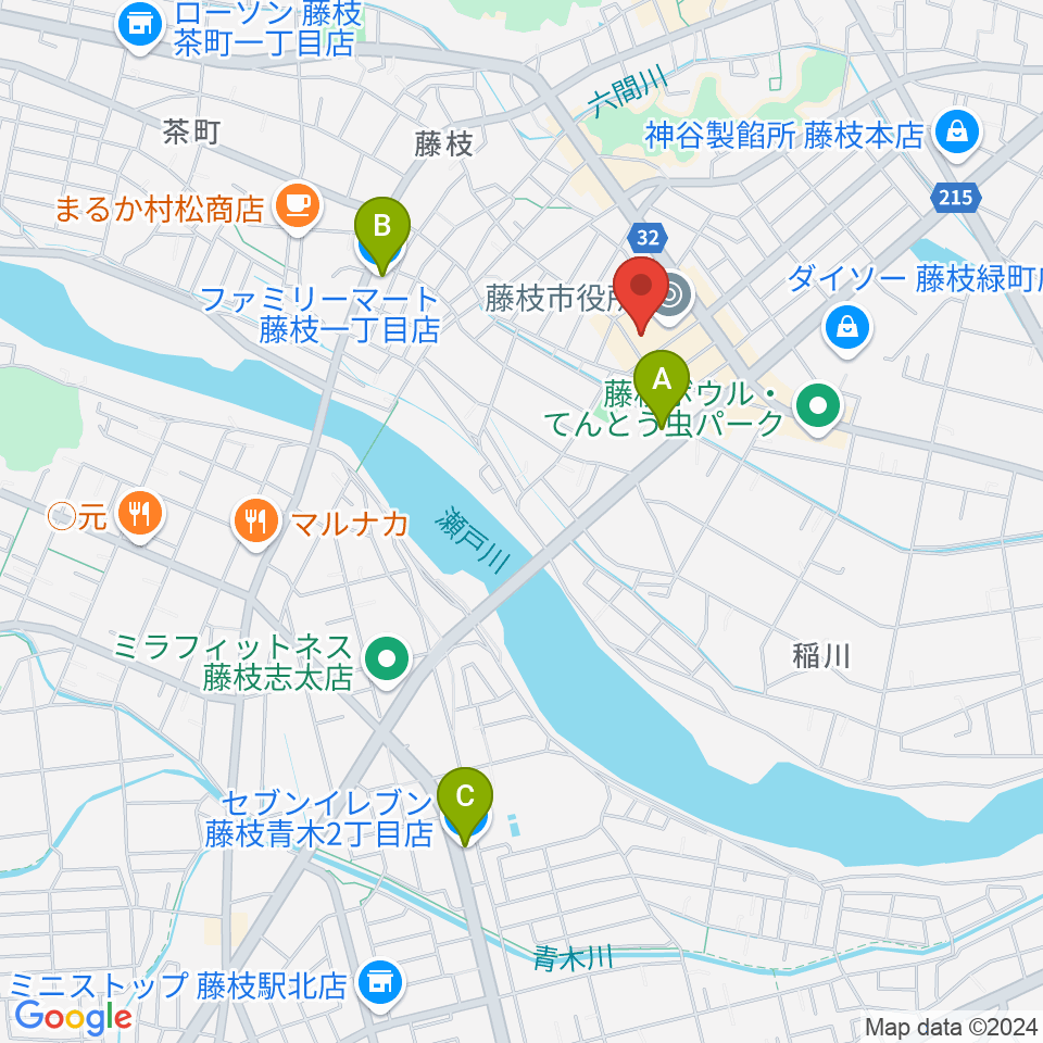 藤枝市民会館周辺のコンビニエンスストア一覧地図