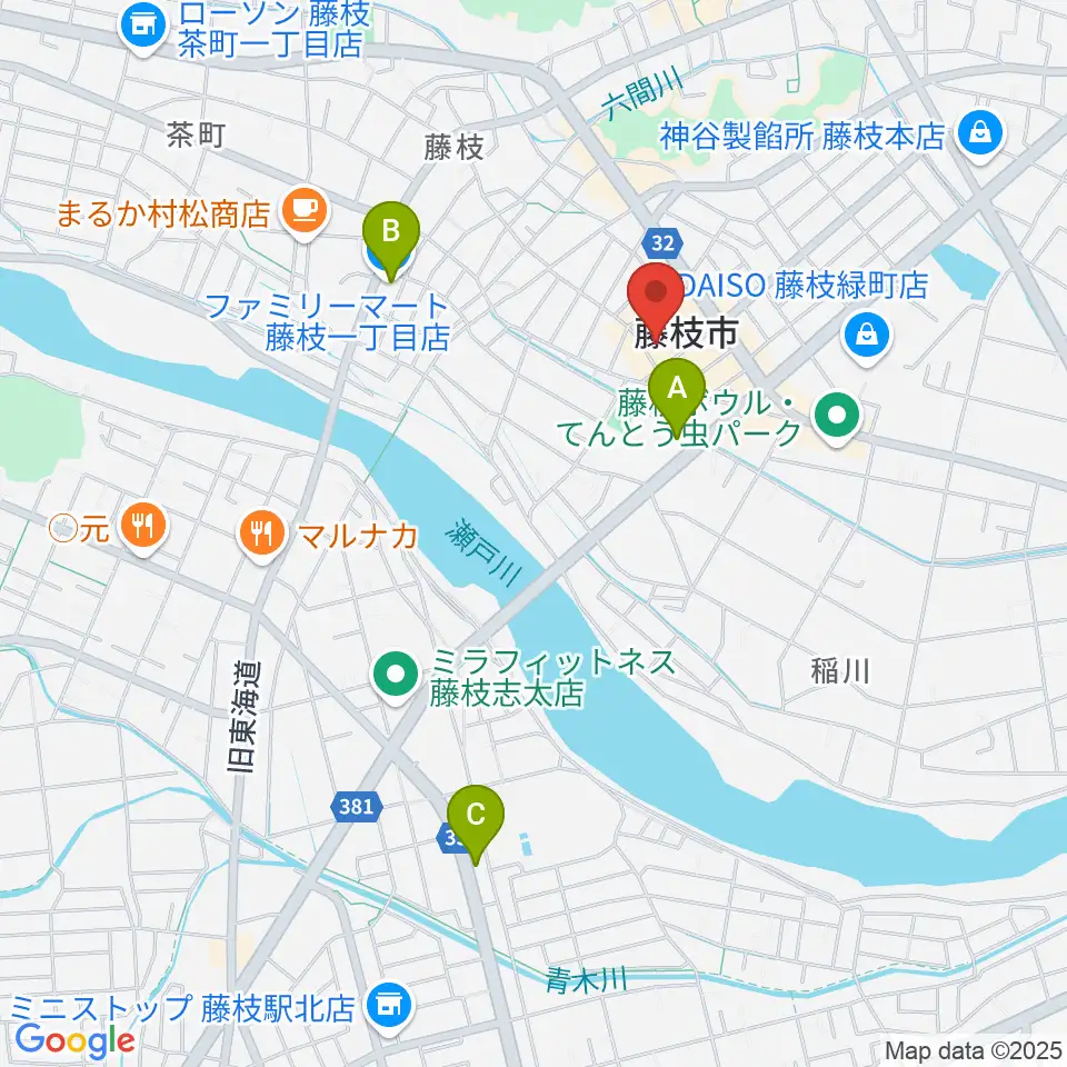 藤枝市民会館周辺のコンビニエンスストア一覧地図