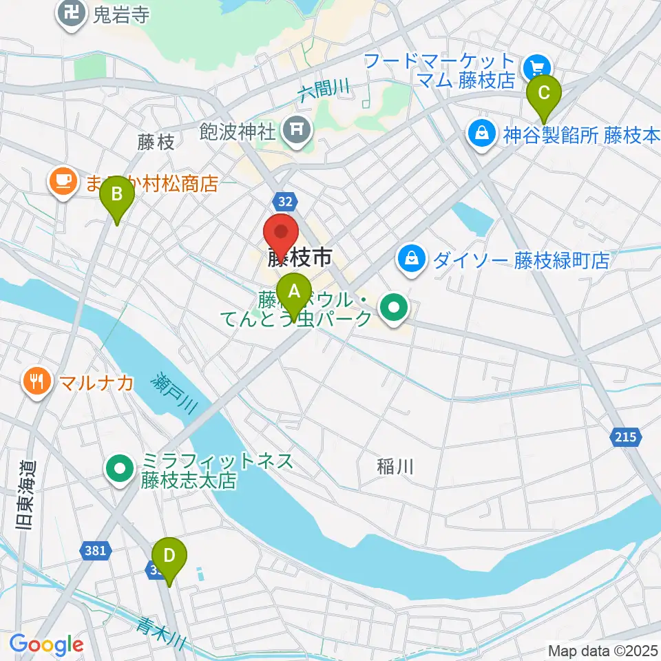 藤枝市民会館周辺のコンビニエンスストア一覧地図