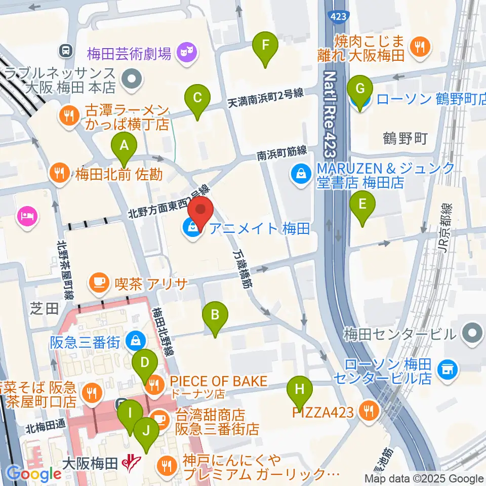 タワーレコード梅田NU茶屋町店周辺のコンビニエンスストア一覧地図