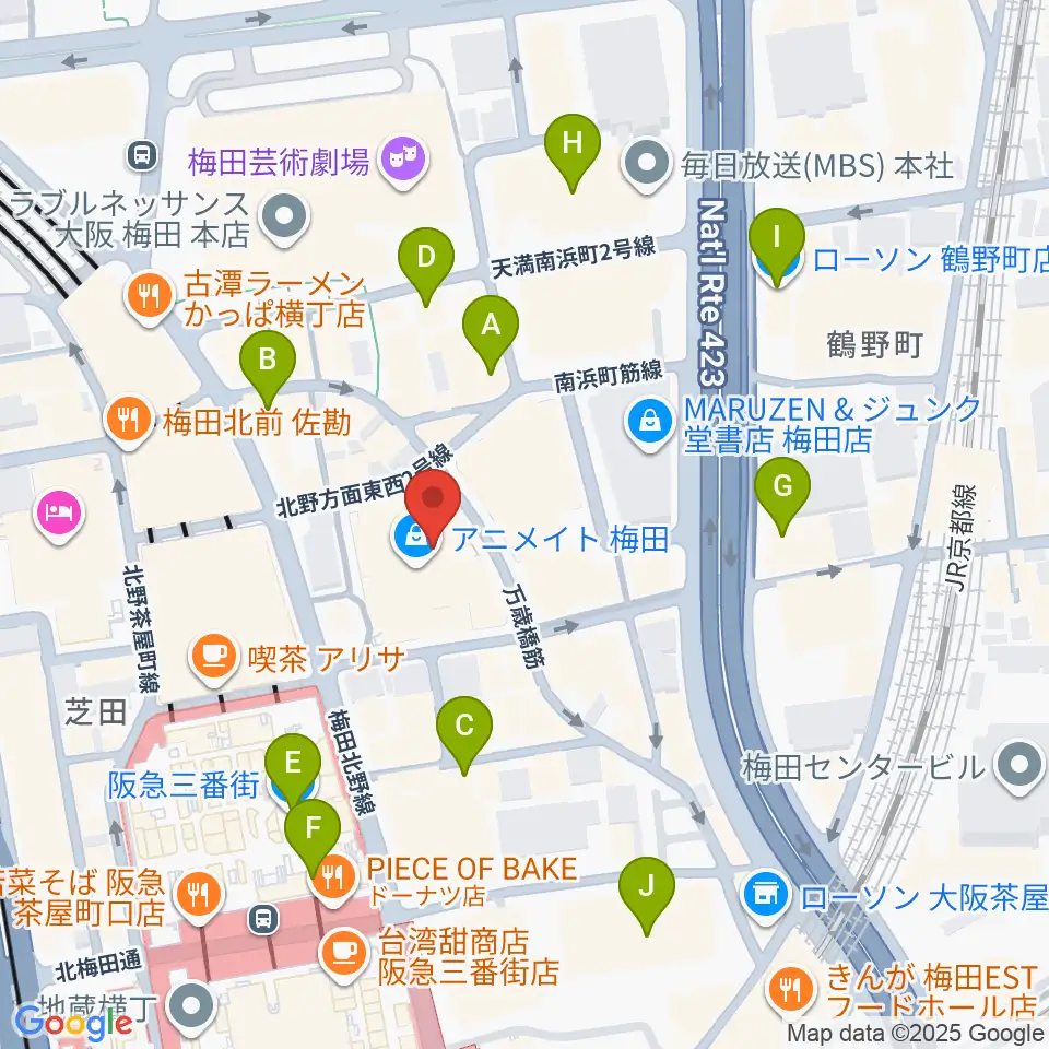 タワーレコード梅田NU茶屋町店周辺のコンビニエンスストア一覧地図