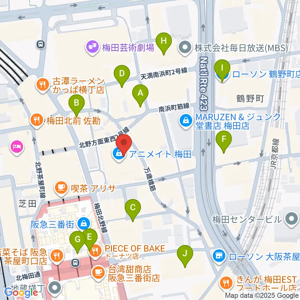 タワーレコード梅田NU茶屋町店周辺のコンビニエンスストア一覧地図