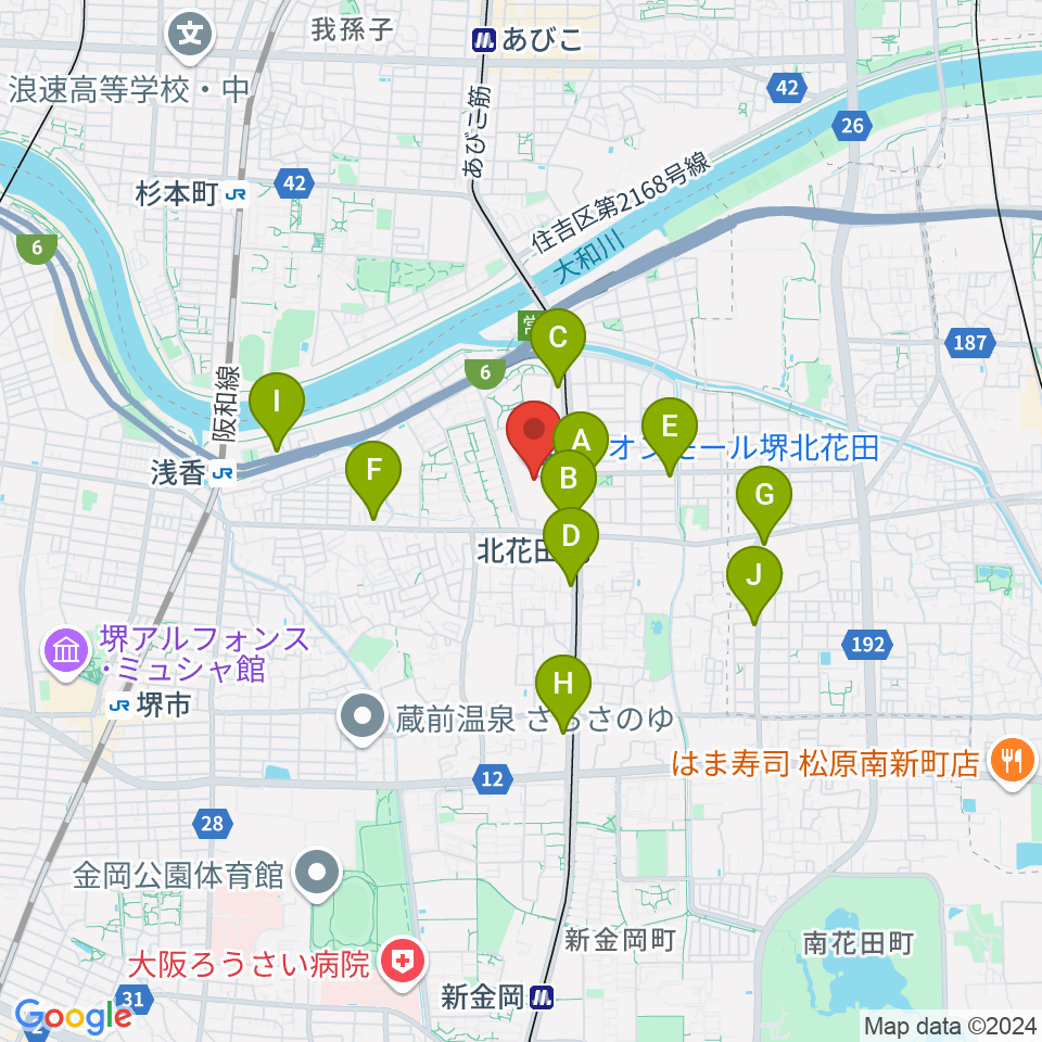 JEUGIAカルチャーセンター イオンモール堺北花田周辺のコンビニエンスストア一覧地図