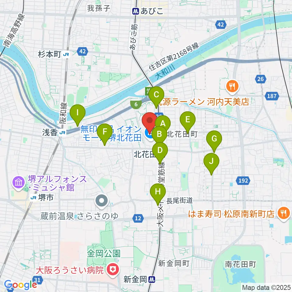 JEUGIAカルチャーセンター イオンモール堺北花田周辺のコンビニエンスストア一覧地図