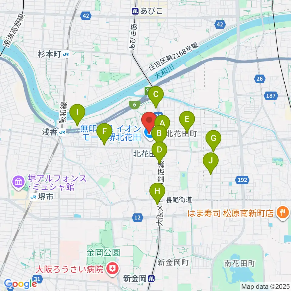 JEUGIAカルチャーセンター イオンモール堺北花田周辺のコンビニエンスストア一覧地図