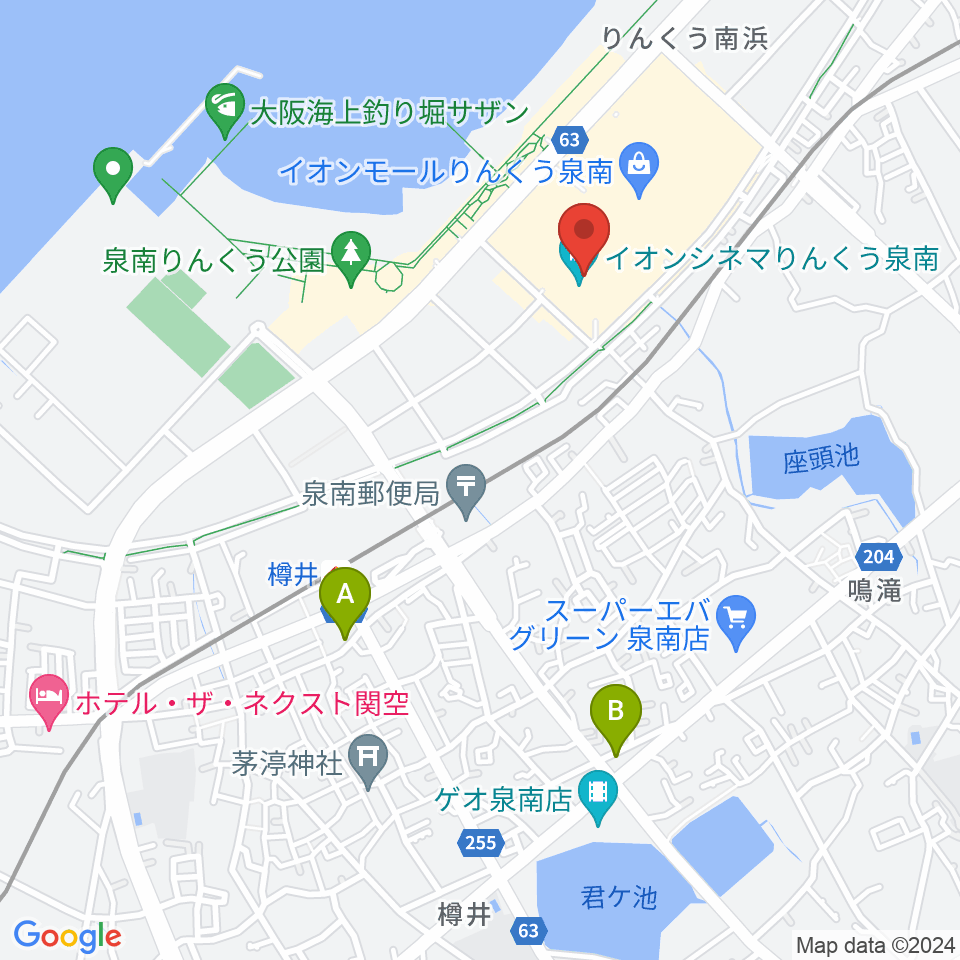 JEUGIAカルチャーセンター イオンモールりんくう泉南周辺のコンビニエンスストア一覧地図