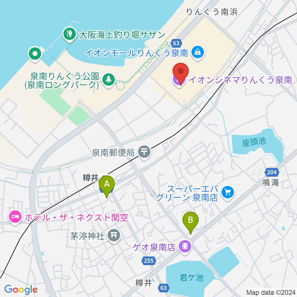 JEUGIAカルチャーセンター イオンモールりんくう泉南周辺のコンビニエンスストア一覧地図