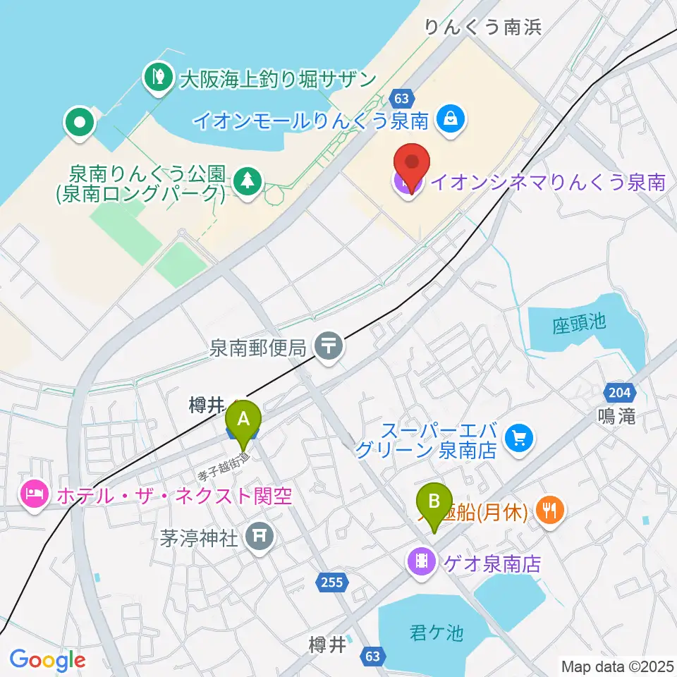JEUGIAカルチャーセンター イオンモールりんくう泉南周辺のコンビニエンスストア一覧地図