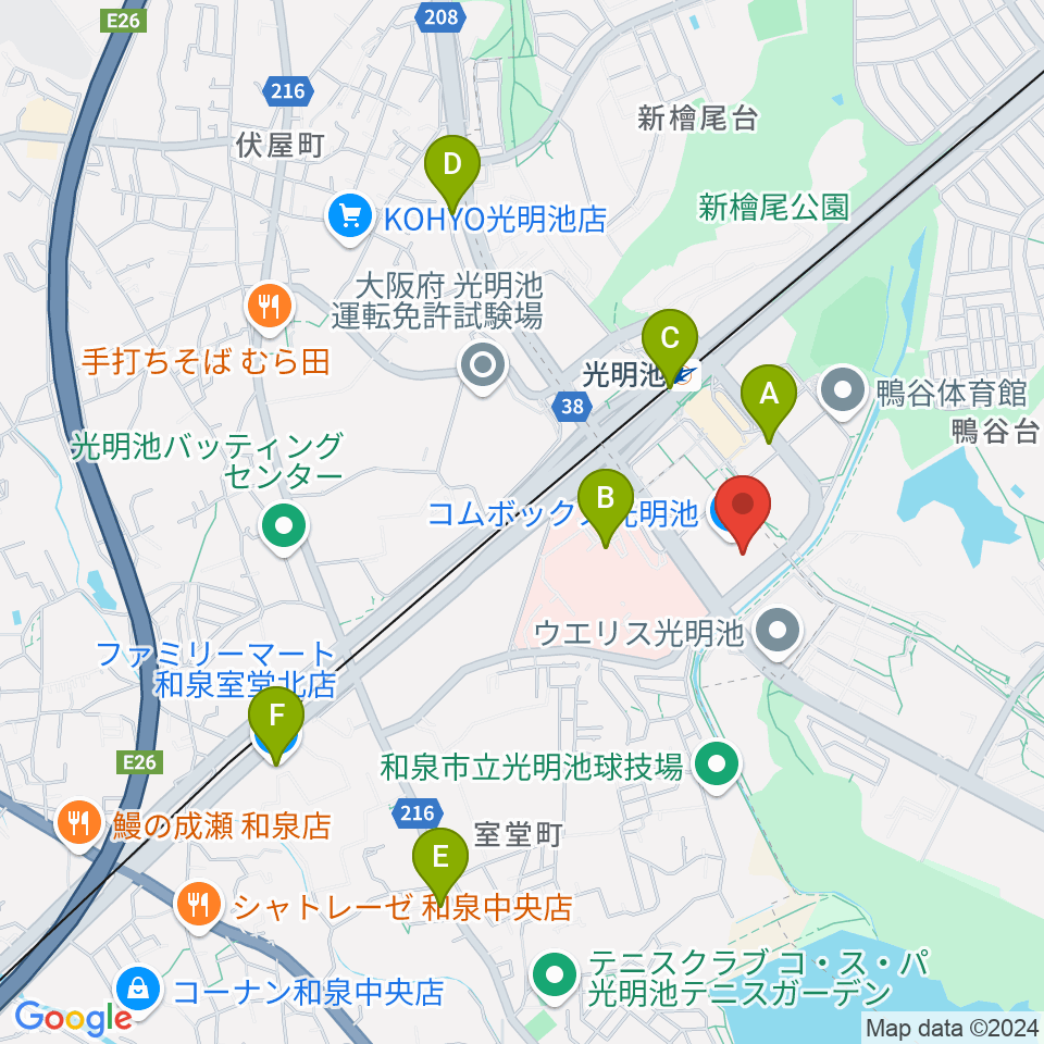 JEUGIAカルチャーセンター 光明池周辺のコンビニエンスストア一覧地図