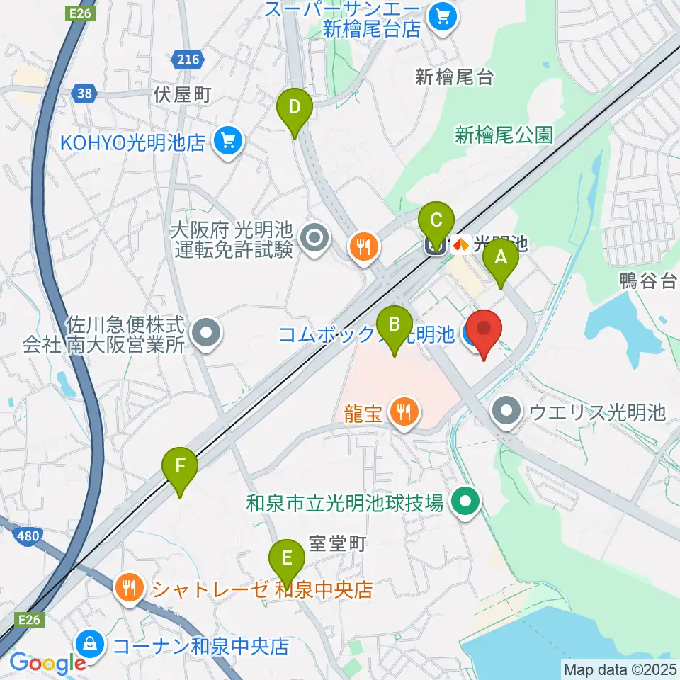 JEUGIAカルチャーセンター 光明池周辺のコンビニエンスストア一覧地図