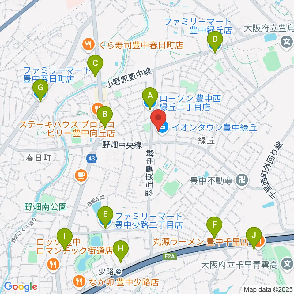 JEUGIAカルチャーセンター イオンタウン豊中緑丘周辺のコンビニエンスストア一覧地図