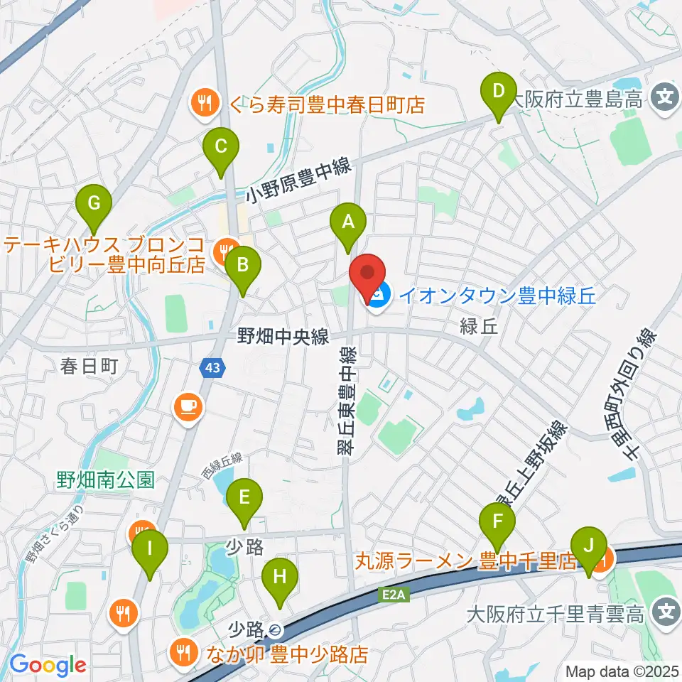 JEUGIAカルチャーセンター イオンタウン豊中緑丘周辺のコンビニエンスストア一覧地図