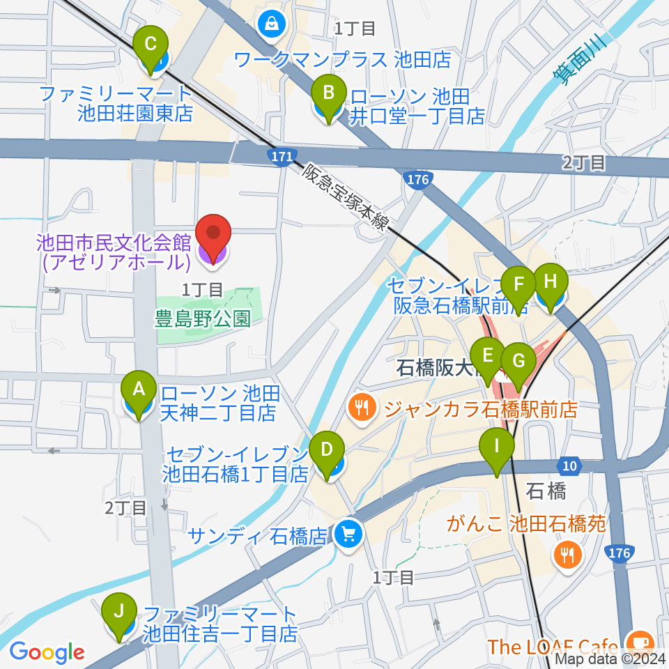 スタジオアゼリア周辺のコンビニエンスストア一覧地図