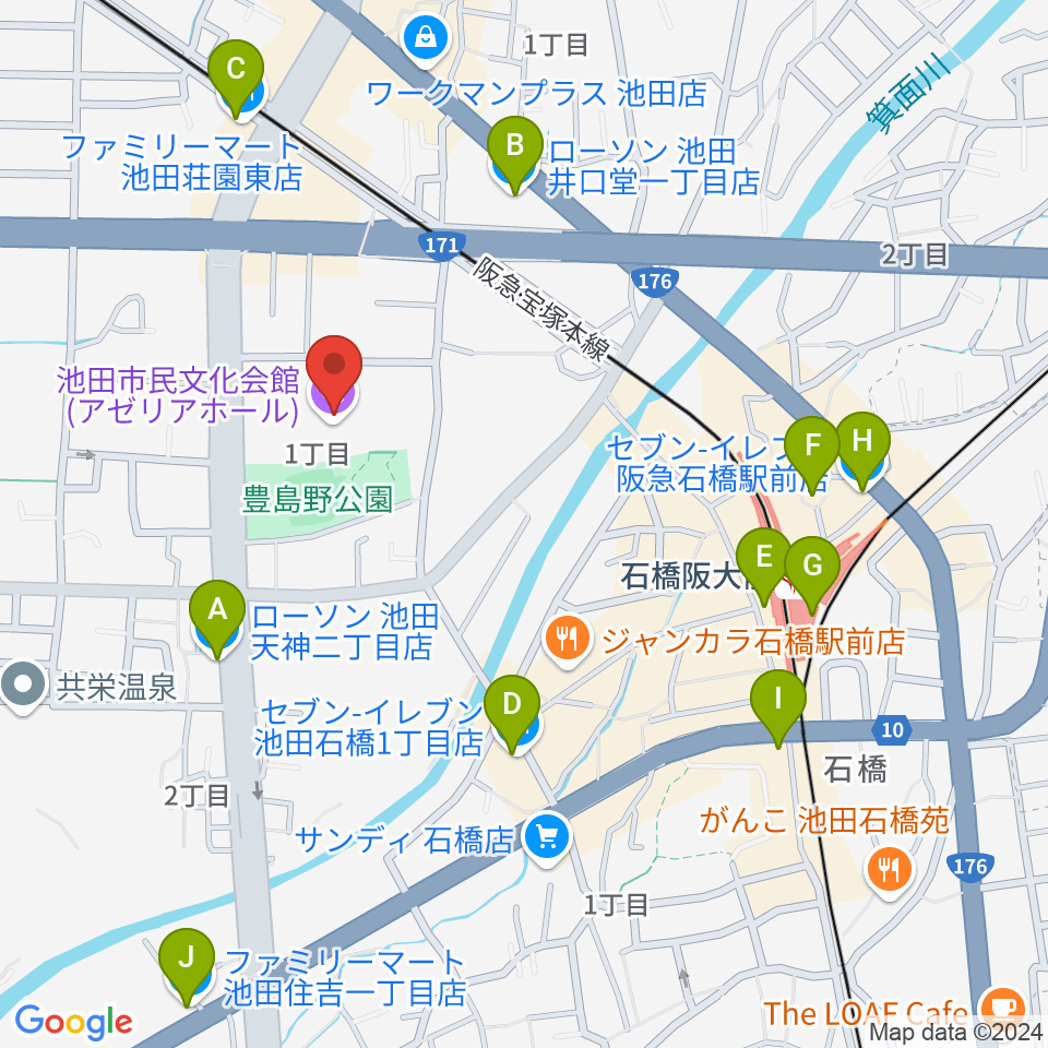 スタジオアゼリア周辺のコンビニエンスストア一覧地図