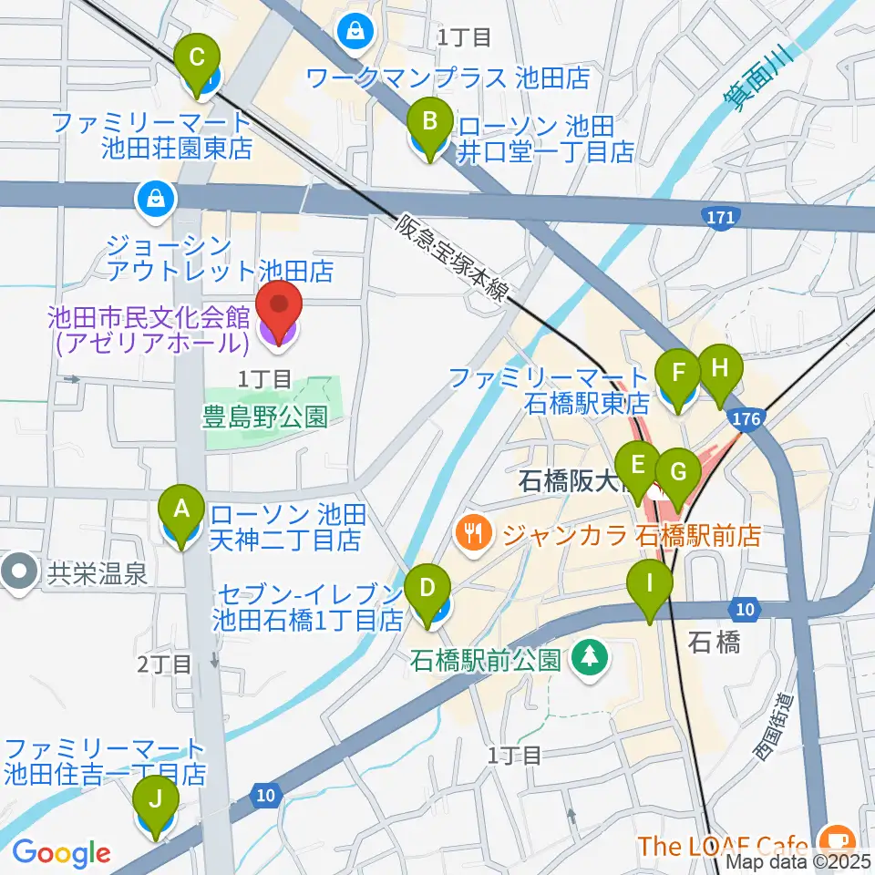 スタジオアゼリア周辺のコンビニエンスストア一覧地図