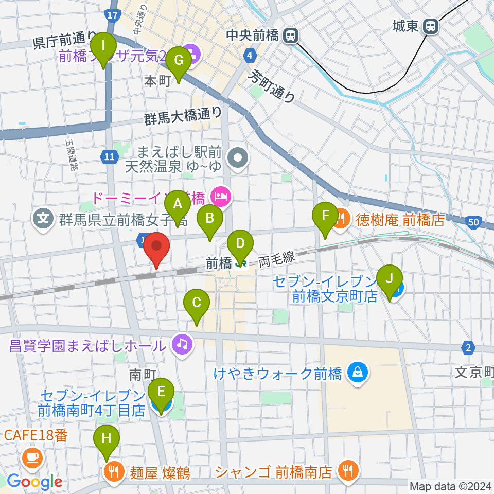 ダストボウル前橋店周辺のコンビニエンスストア一覧地図