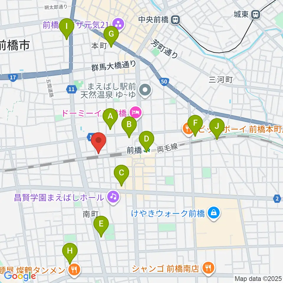ダストボウル前橋店周辺のコンビニエンスストア一覧地図