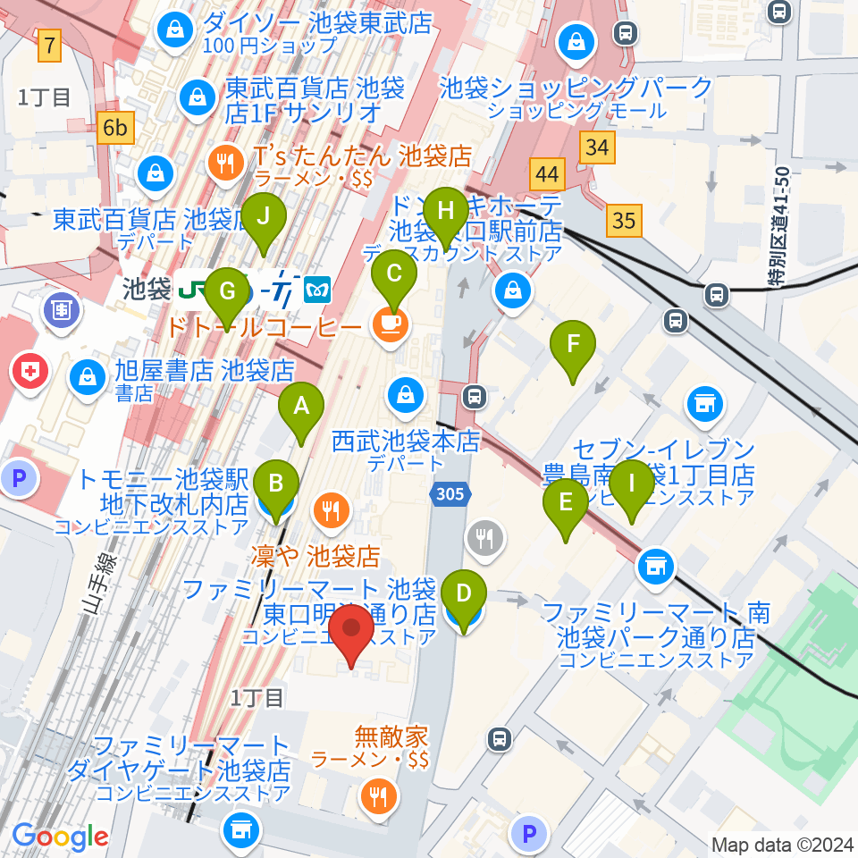 池袋コミュニティ・カレッジ周辺のコンビニエンスストア一覧地図