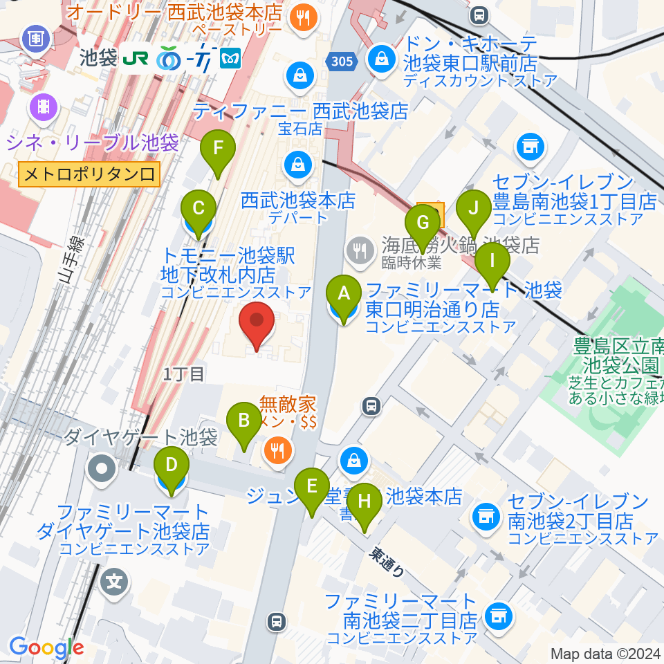 池袋コミュニティ・カレッジ周辺のコンビニエンスストア一覧地図