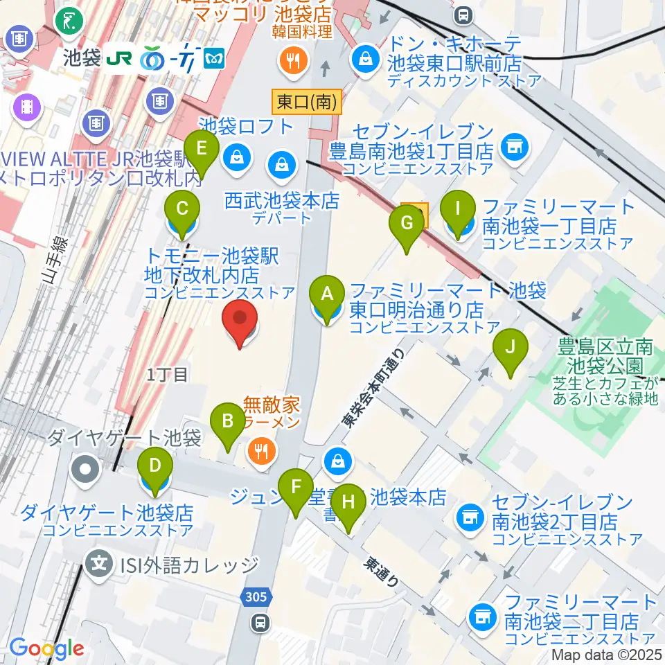 池袋コミュニティ・カレッジ周辺のコンビニエンスストア一覧地図