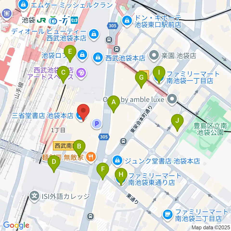 池袋コミュニティ・カレッジ周辺のコンビニエンスストア一覧地図