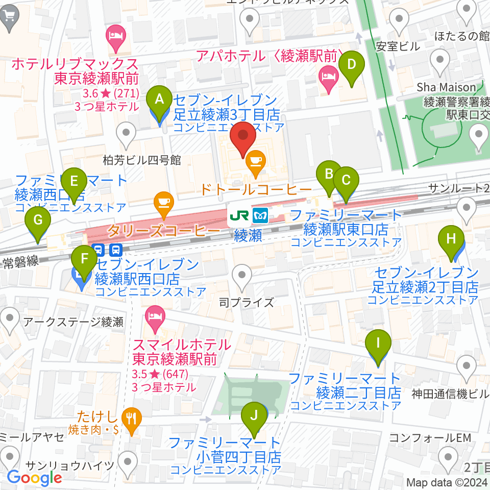 セブンカルチャークラブ綾瀬周辺のコンビニエンスストア一覧地図