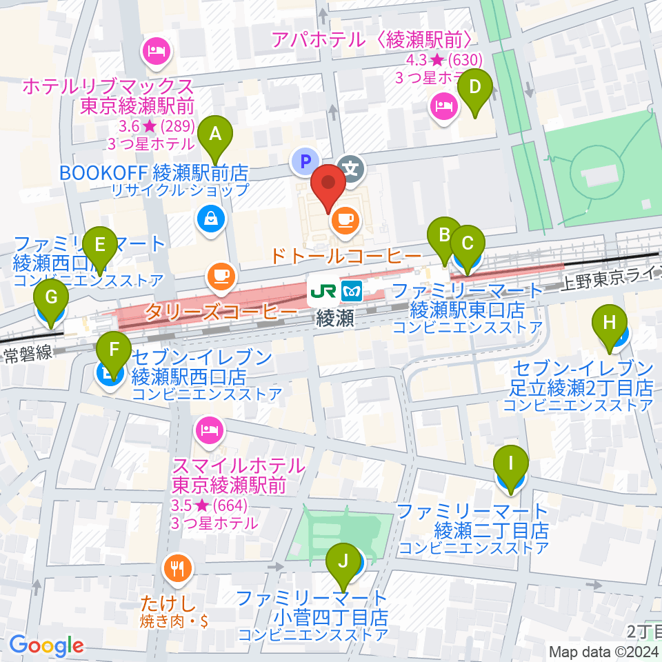 セブンカルチャークラブ綾瀬周辺のコンビニエンスストア一覧地図