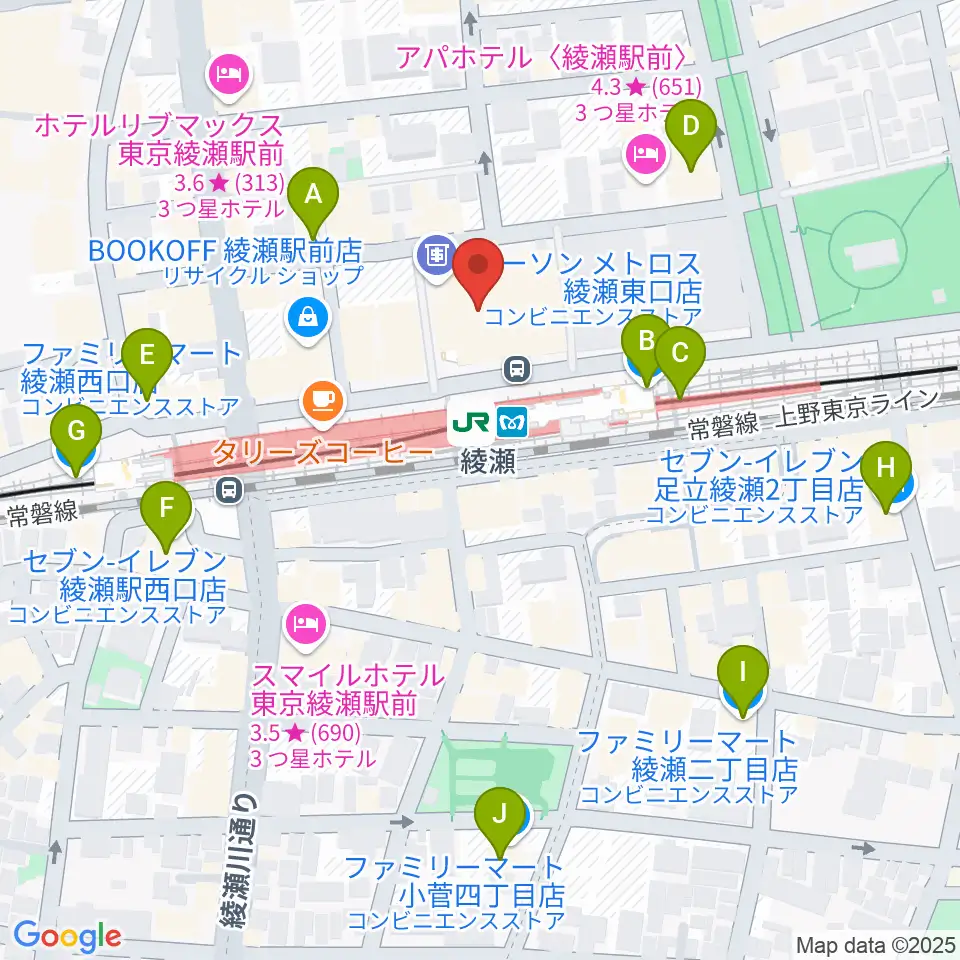 セブンカルチャークラブ綾瀬周辺のコンビニエンスストア一覧地図