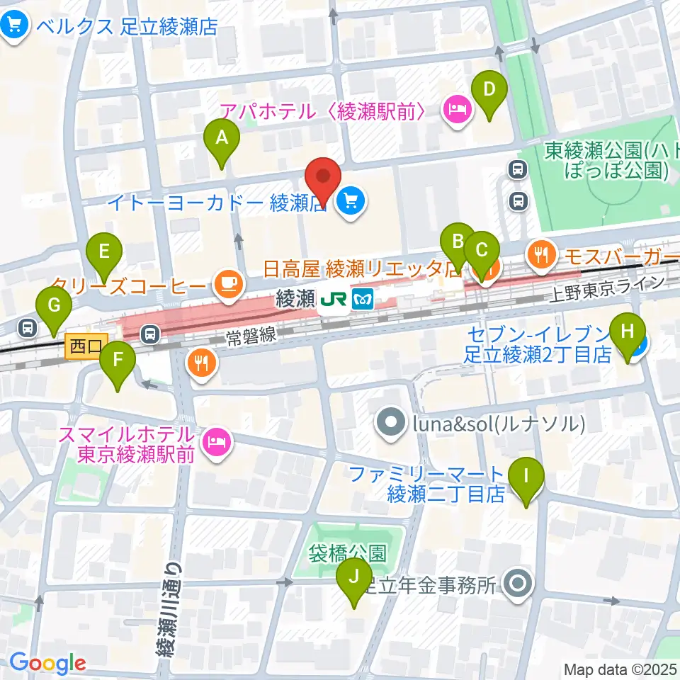 セブンカルチャークラブ綾瀬周辺のコンビニエンスストア一覧地図