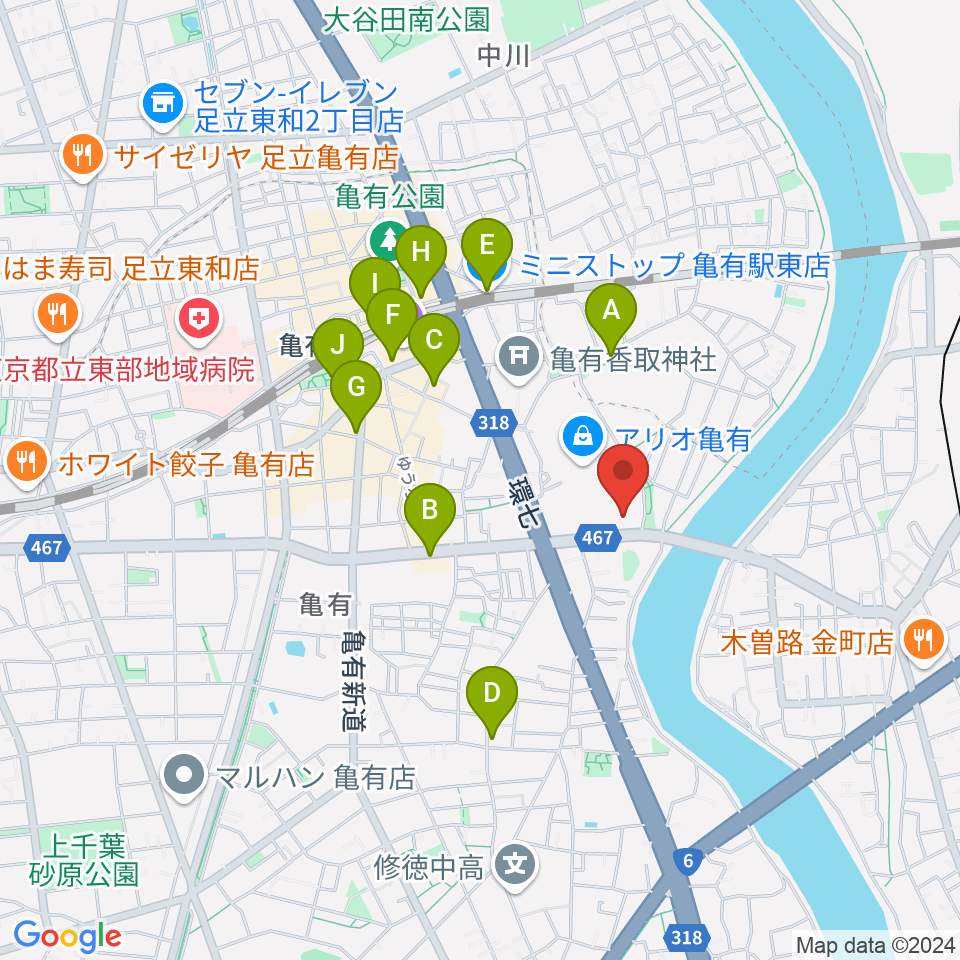 セブンカルチャークラブ亀有周辺のコンビニエンスストア一覧地図