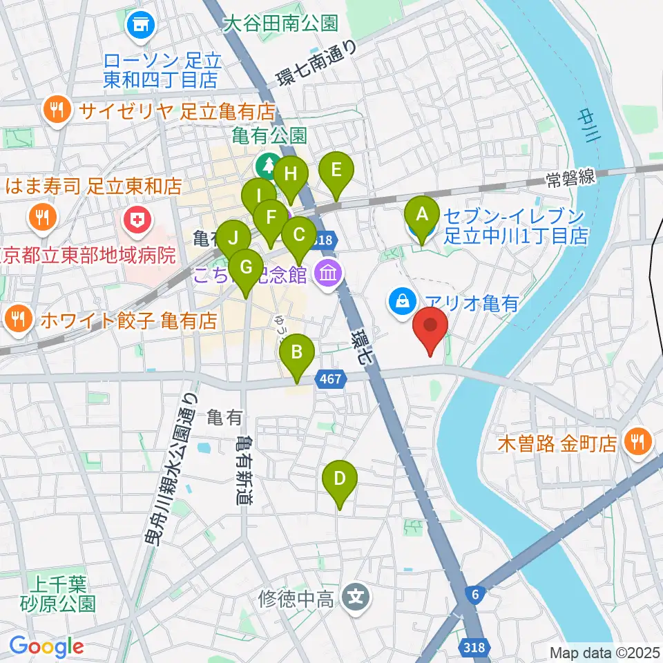 セブンカルチャークラブ亀有周辺のコンビニエンスストア一覧地図