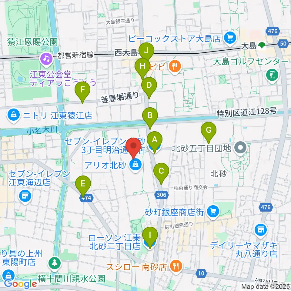 セブンカルチャークラブ北砂周辺のコンビニエンスストア一覧地図