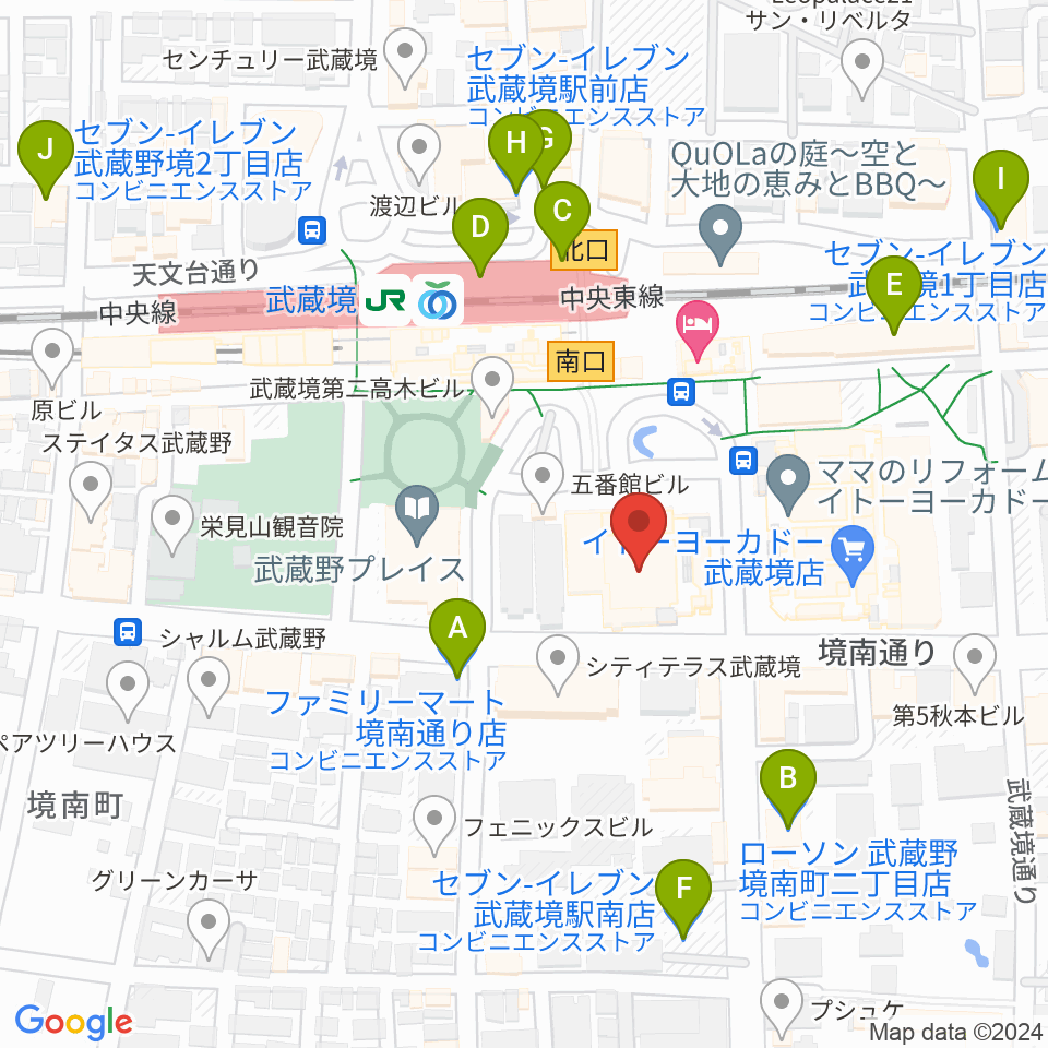 セブンカルチャークラブ武蔵境周辺のコンビニエンスストア一覧地図