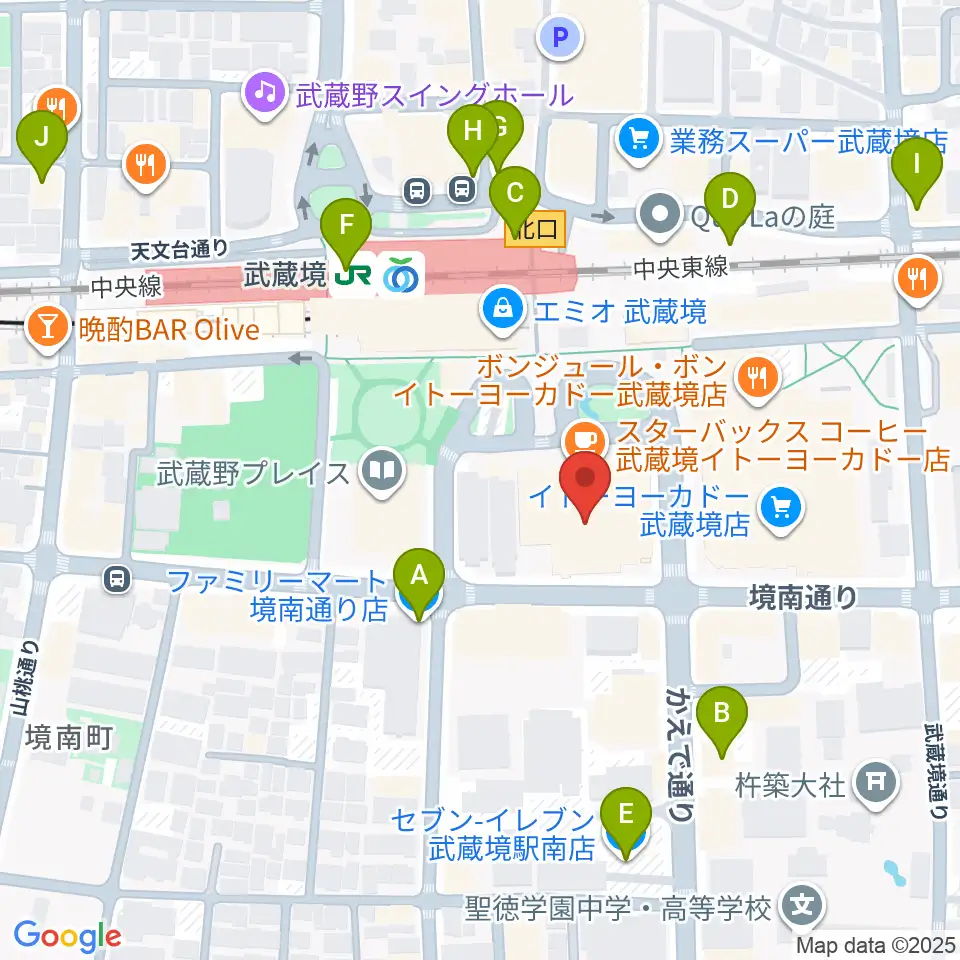 セブンカルチャークラブ武蔵境周辺のコンビニエンスストア一覧地図