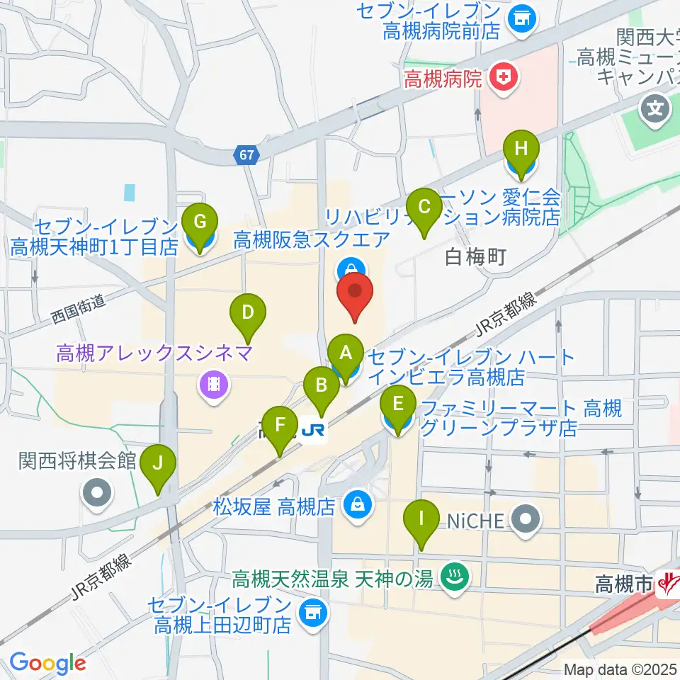 タワーレコード高槻阪急スクエア店周辺のコンビニエンスストア一覧地図