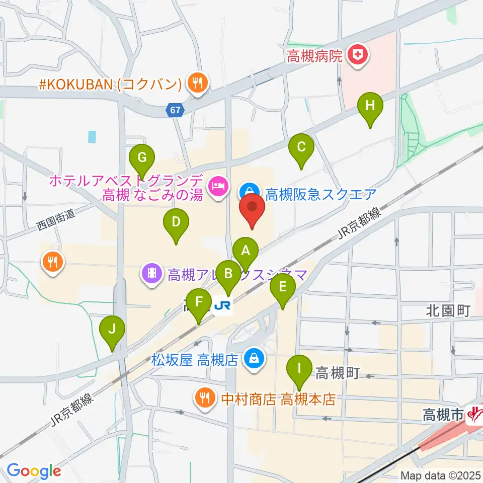 タワーレコード高槻阪急スクエア店周辺のコンビニエンスストア一覧地図