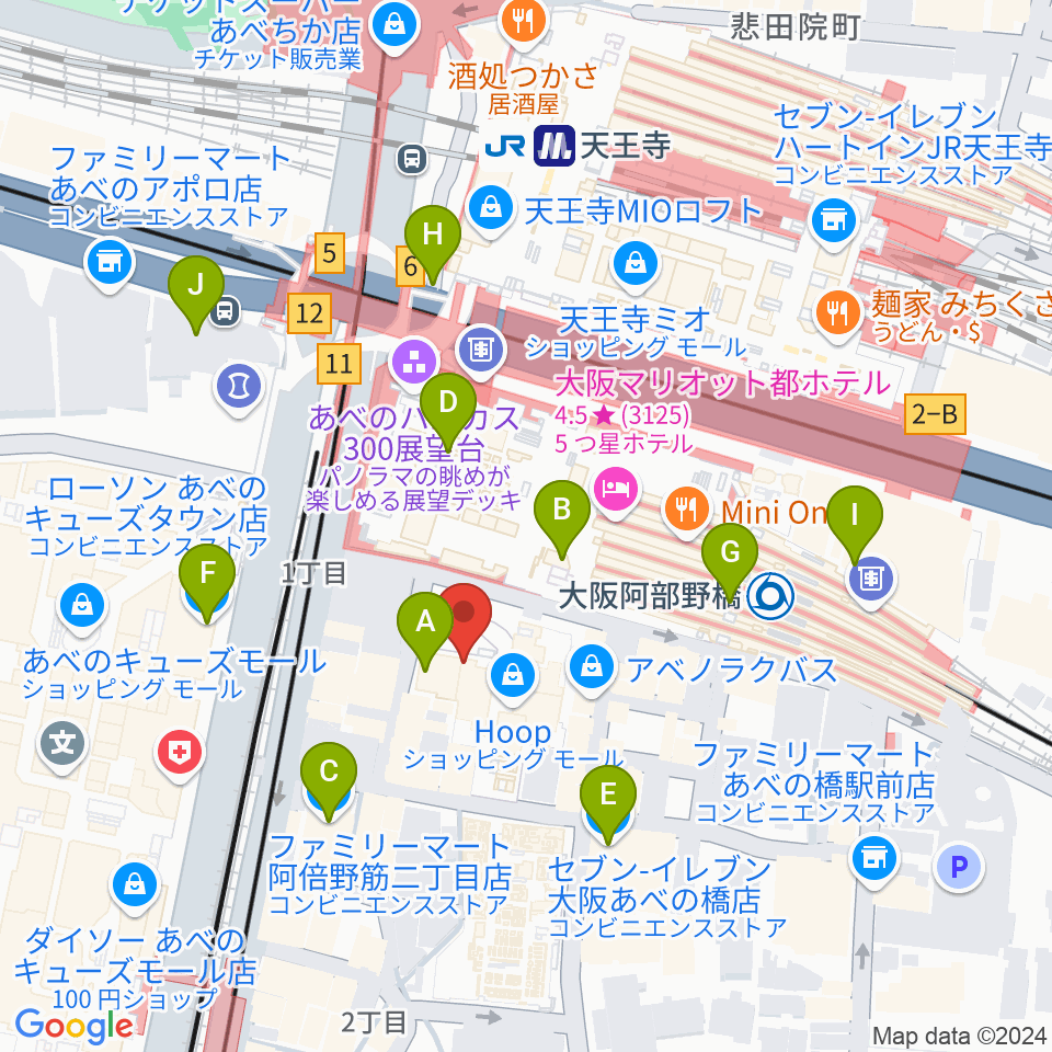 タワーレコード あべのHoop店周辺のコンビニエンスストア一覧地図