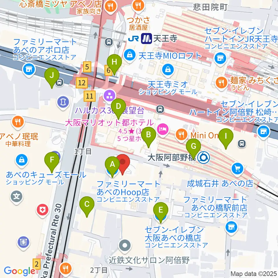 タワーレコード あべのHoop店周辺のコンビニエンスストア一覧地図