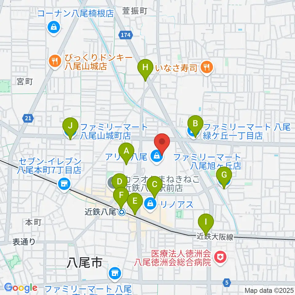 タワーレコード アリオ八尾店周辺のコンビニエンスストア一覧地図