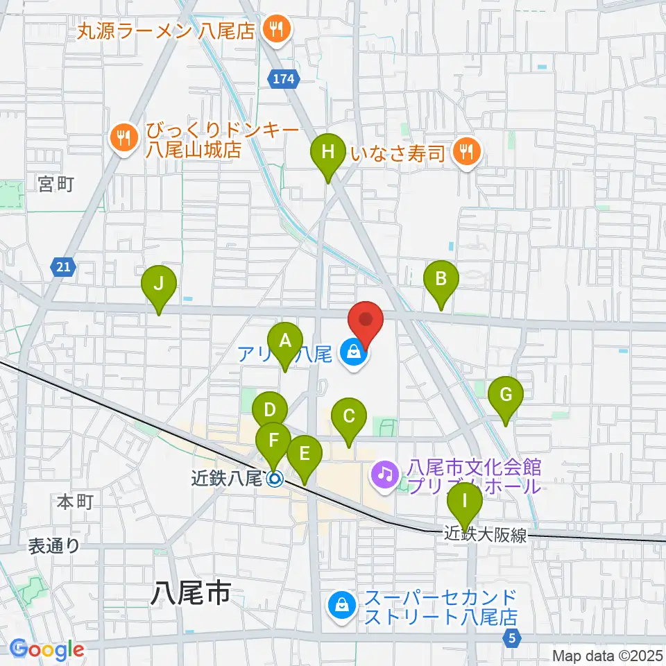 タワーレコード アリオ八尾店周辺のコンビニエンスストア一覧地図