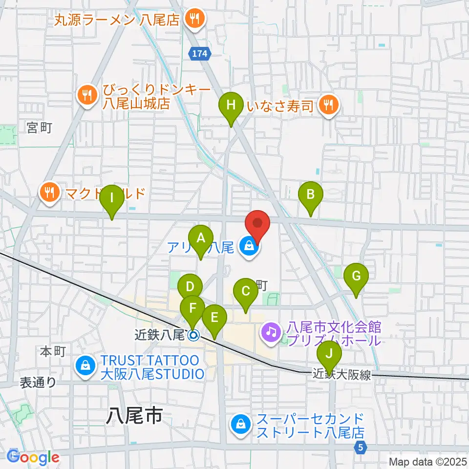 タワーレコード アリオ八尾店周辺のコンビニエンスストア一覧地図