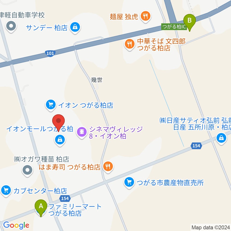 HMVイオンモールつがる柏周辺のコンビニエンスストア一覧地図