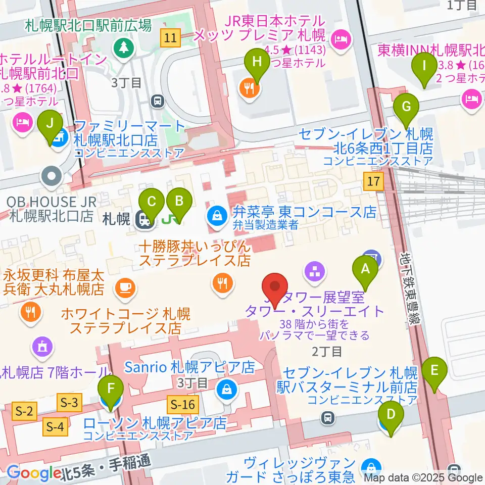 HMV札幌ステラプレイス周辺のコンビニエンスストア一覧地図