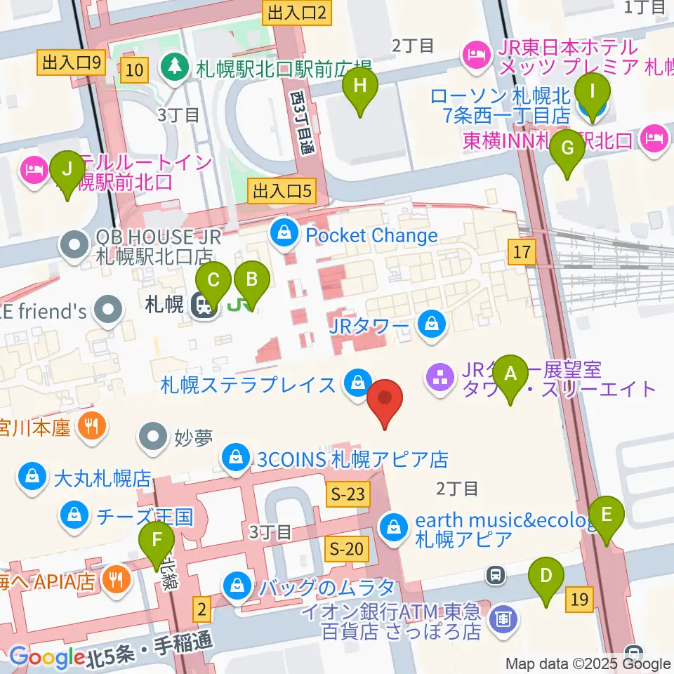 HMV札幌ステラプレイス周辺のコンビニエンスストア一覧地図