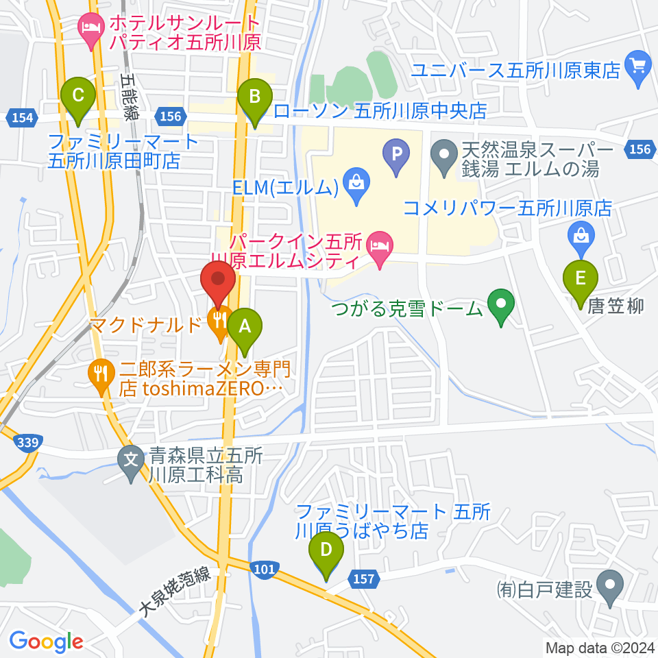 ゲオ五所川原店周辺のコンビニエンスストア一覧地図