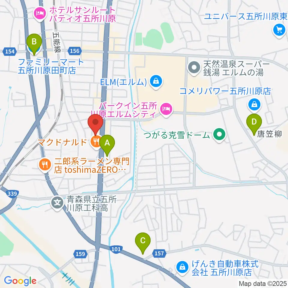 ゲオ五所川原店周辺のコンビニエンスストア一覧地図