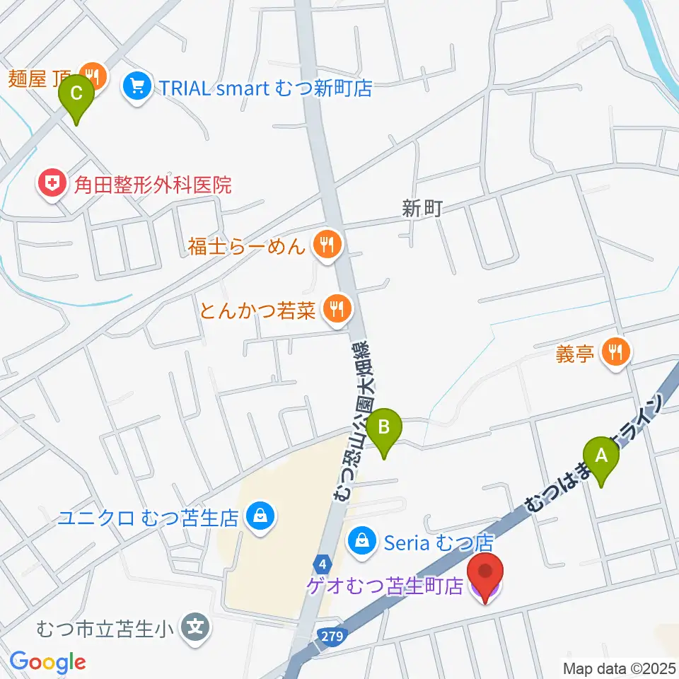 ゲオむつ苫生町店周辺のコンビニエンスストア一覧地図