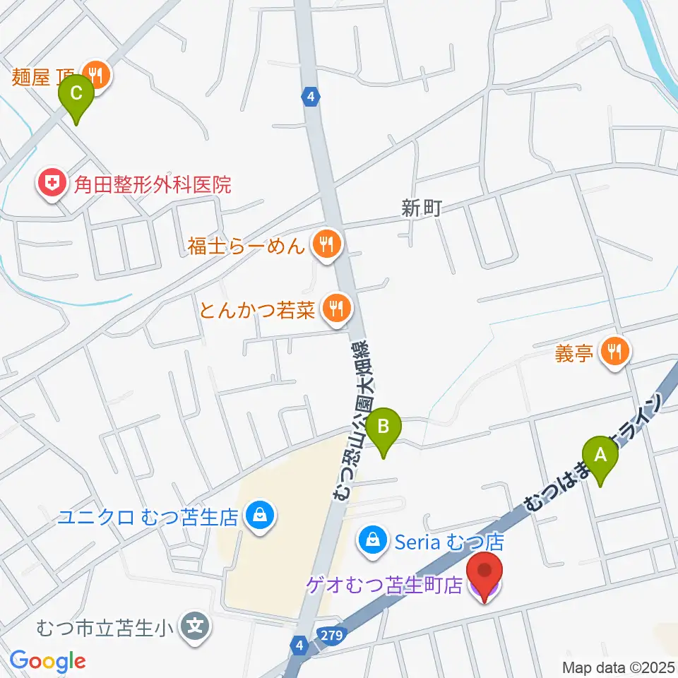 ゲオむつ苫生町店周辺のコンビニエンスストア一覧地図